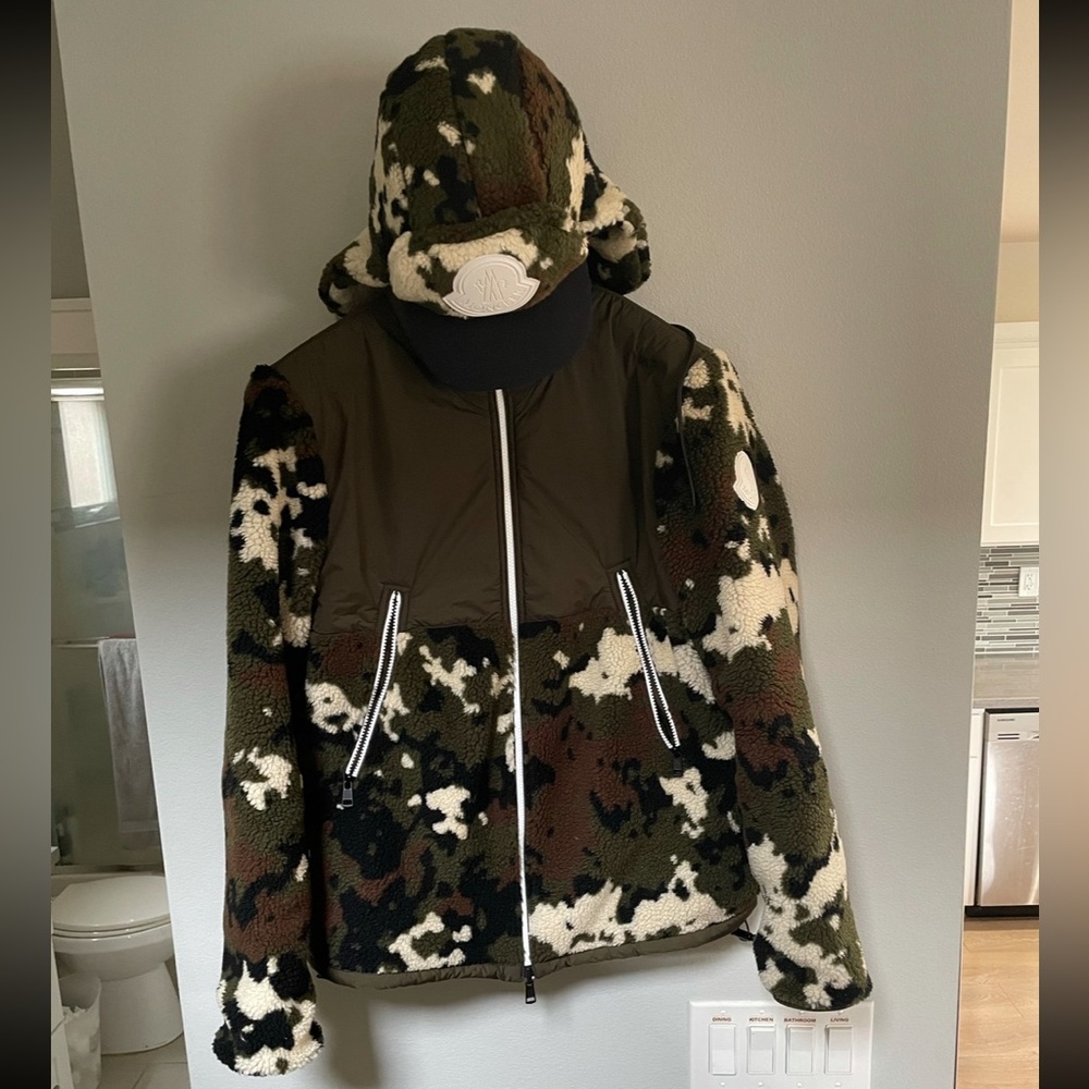 Moncler camo bomber jacket/reversible windbreaker with matching camo hat